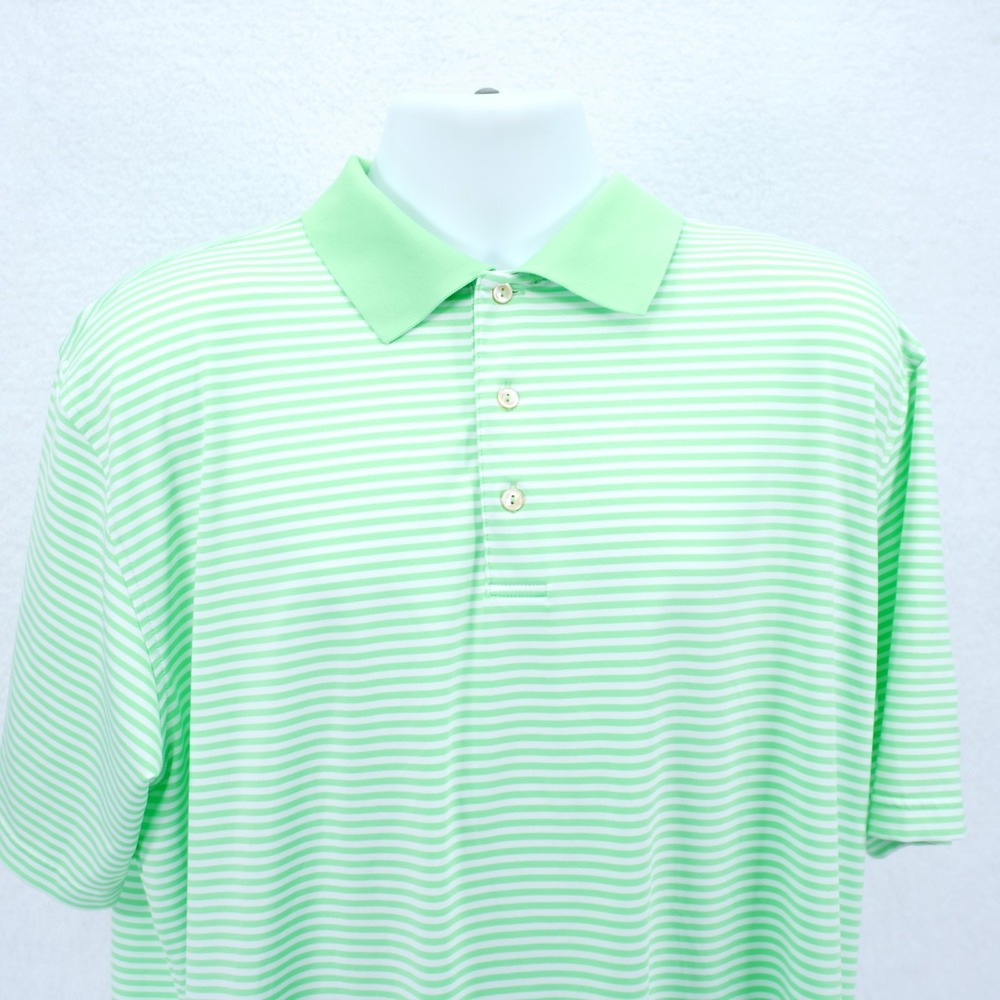 Peter Millar Summer Comfort XL Green‎ White Striped Polo Shirt Polyester Spandex
